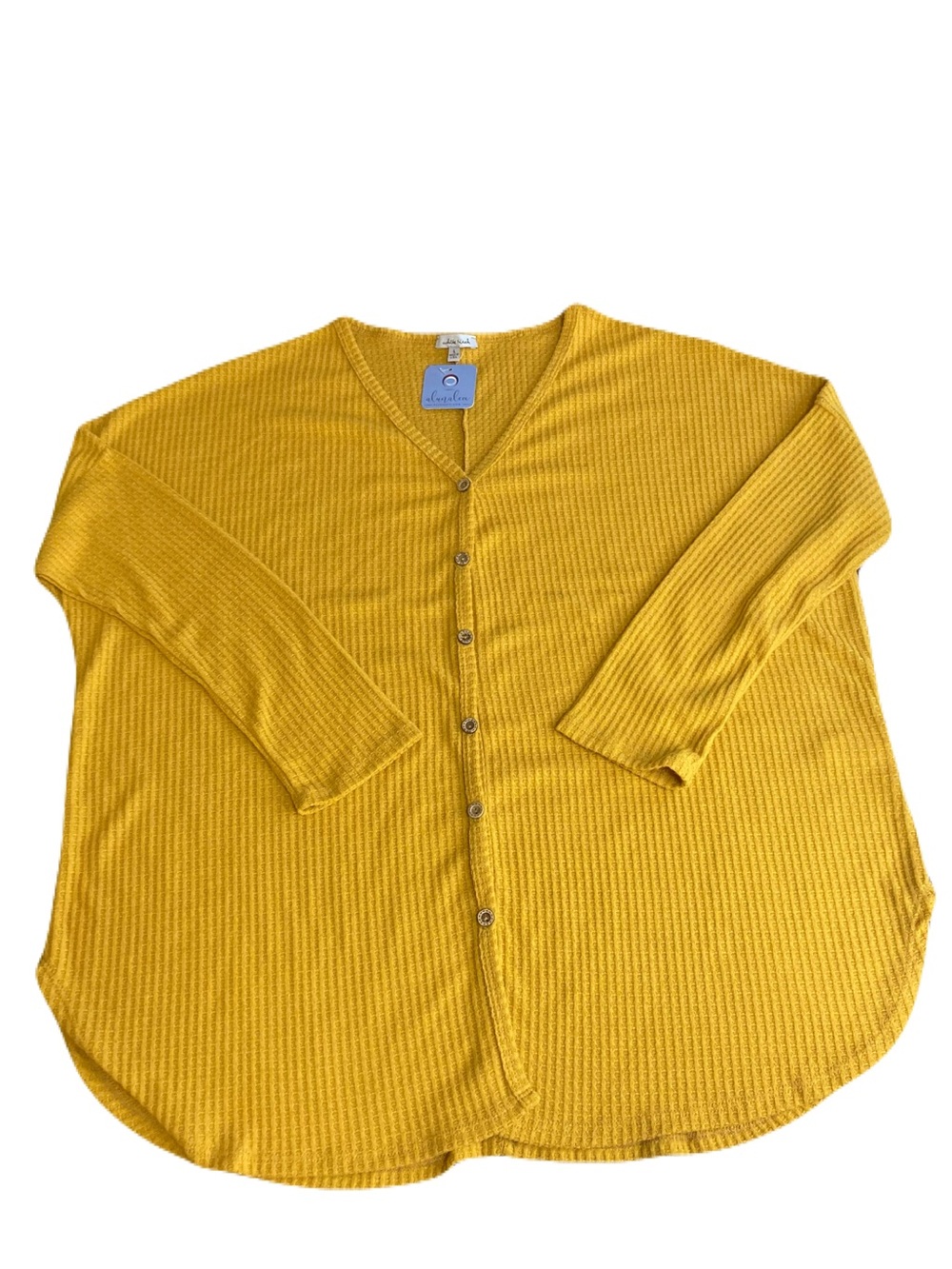 White Birch Mustard Waffle Knit Oversized Button Down Tunic Size Large NWT